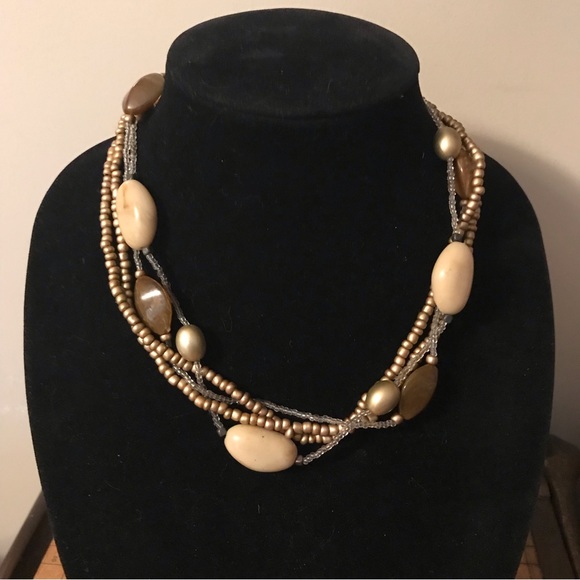 21.5” Necklace Big Chunky Boho Beads EVC Neutral Creamy Earthy Costume Jewelry - Picture 9 of 9